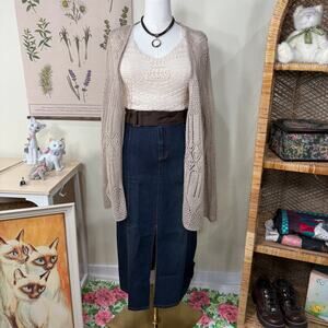 Vintage 90s Y2K Front Slit Denim Jean Maxi Skirt Coastal Cowgirl Grunge Boho 8 M